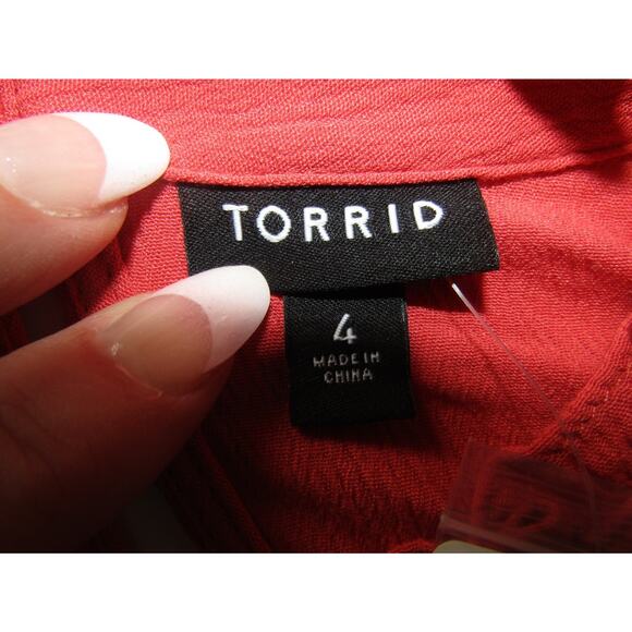 Torrid Coral Embroidered Boho Blouse Women’s Size 4 NWT Peasant Top Ruffle Neck - Picture 6 of 7